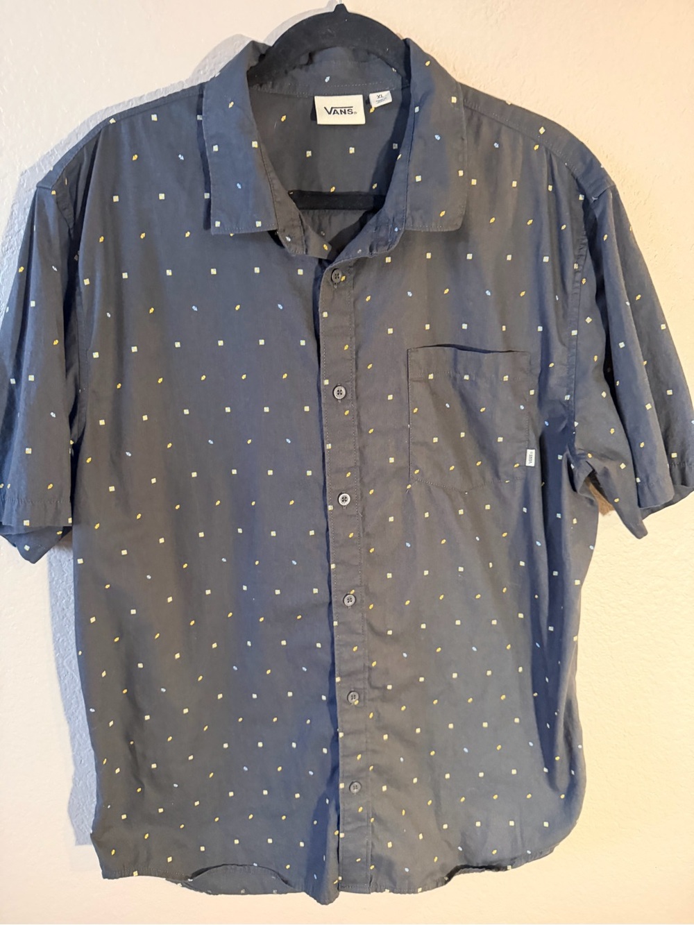 Vans Off-The-Wall Men’s Navy Button-Up Shirt with Dot Print